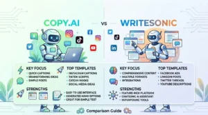 Copy.ai vs Writesonic social media content comparison dashboard