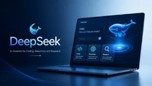 DeepSeek AI tool 2026 showing AI assistant features for coding reasoning research writing and productivity