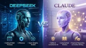 DeepSeek vs Claude AI comparison showing features, pricing, coding, writing, and performance differences
