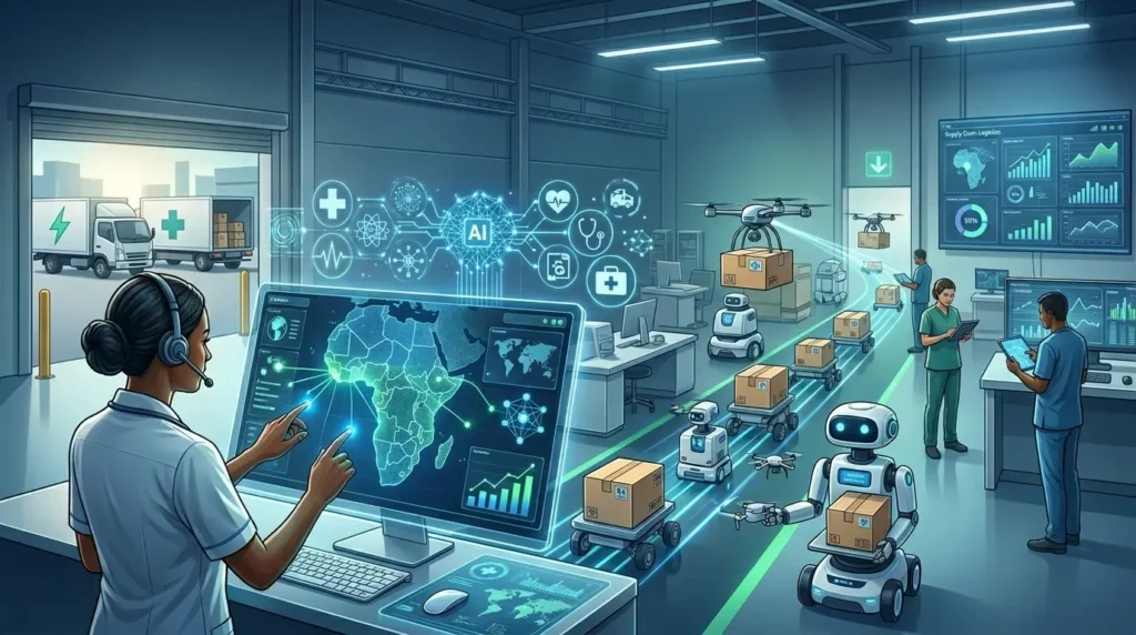 AI-powered healthcare logistics system optimizing medicine distribution across hospitals and clinics in Sierra Leone.