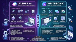 Jasper AI vs Writesonic comparison dashboard for AI writing tools