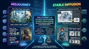 Midjourney vs Stable Diffusion comparison showing AI-generated artwork differences, quality, and features in 2026