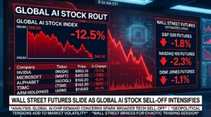 Wall Street stock market falling as AI technology shares decline following the KOSPI market crash.