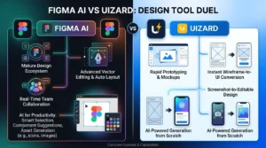 Canva AI vs Uizard comparison showing AI design tools, UI UX prototyping features, collaboration tools, and design workflows.