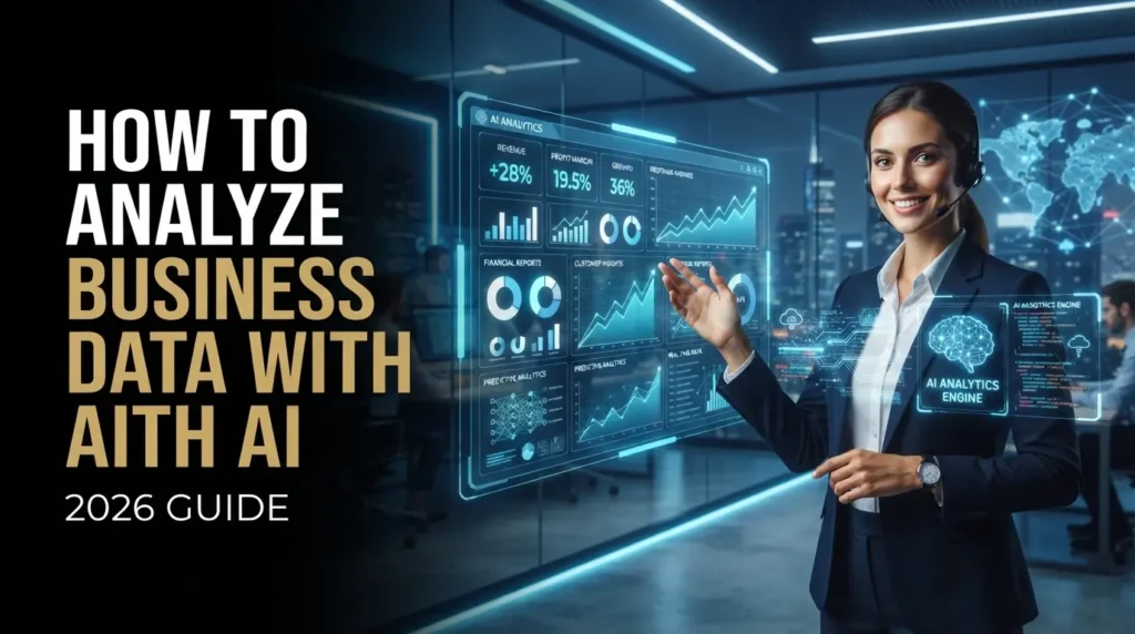 Business analyst using AI-powered analytics software to analyze sales data, customer insights, and financial reports.