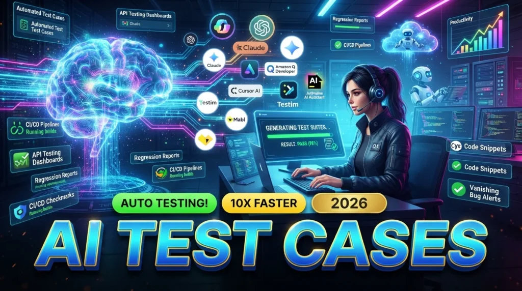 QA engineer using AI tools such as GitHub Copilot, ChatGPT, Cursor AI, and Testim to generate software test cases and automate quality assurance.