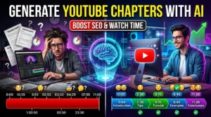 AI generating YouTube chapters with automatic timestamps and SEO-friendly section titles.