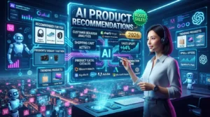 AI-powered product recommendation dashboard displaying personalized shopping suggestions for an online store using machine learning.