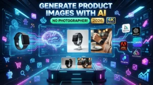 AI generating realistic product images using Midjourney, DALL·E, Leonardo AI, Adobe Firefly, Canva AI, Ideogram, and Stable Diffusion.