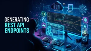 Developer building REST APIs using AI coding assistants and automation tools