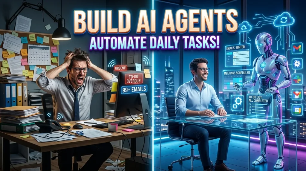 AI agent managing daily tasks with automated workflows, scheduling, and productivity tools