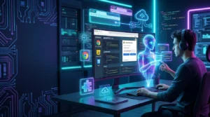Developer creating a Chrome extension with AI assistance using Manifest V3 and JavaScript