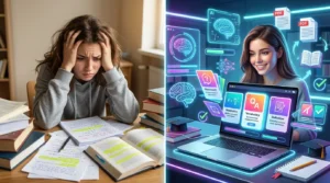 Student creating AI-generated flashcards from digital study notes on a laptop