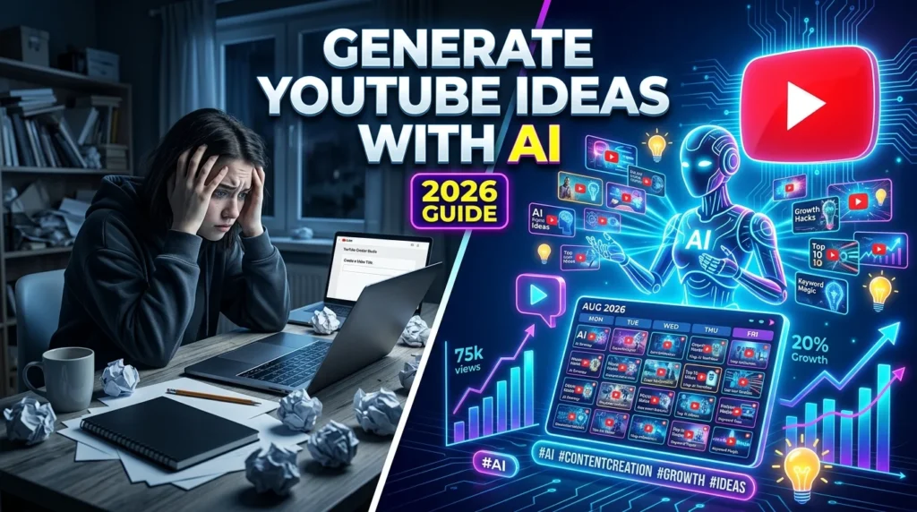 AI generating YouTube video ideas and content strategy for creators in 2026