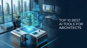 Top AI tools for architects including Autodesk Forma, Midjourney, Maket AI, TestFit, Veras, and Enscape for architectural design and rendering.